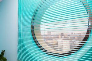 office blinds on round window