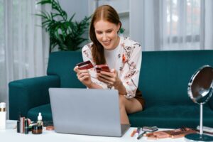 woman shopping on online looking at security system