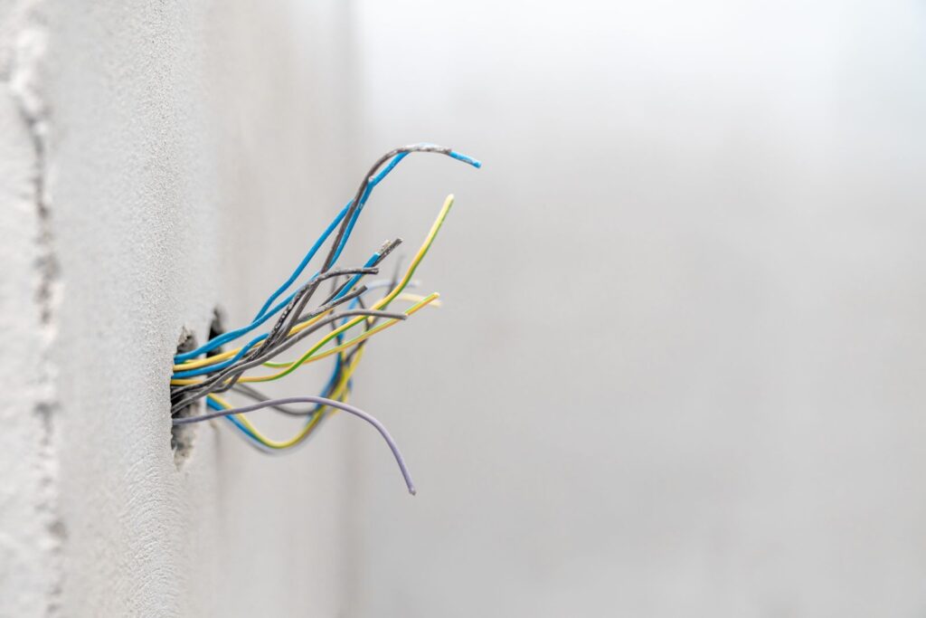 holes and wires in wall for new build electrical